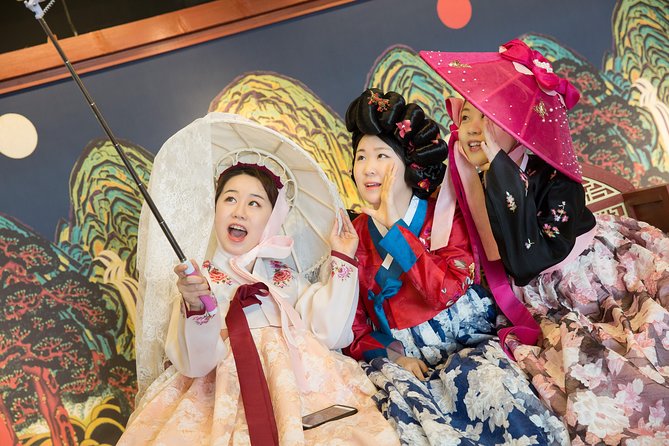 N Seoul Tower Hanbok Rental - Taking the hanbok outside around the tower